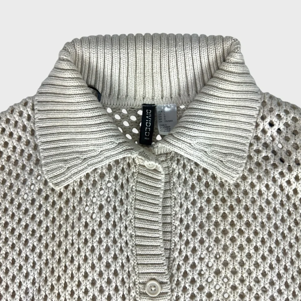 H&M Beige Open-Knit Button-Down Cardigan with Ribbed Collar - Picture 5 of 10